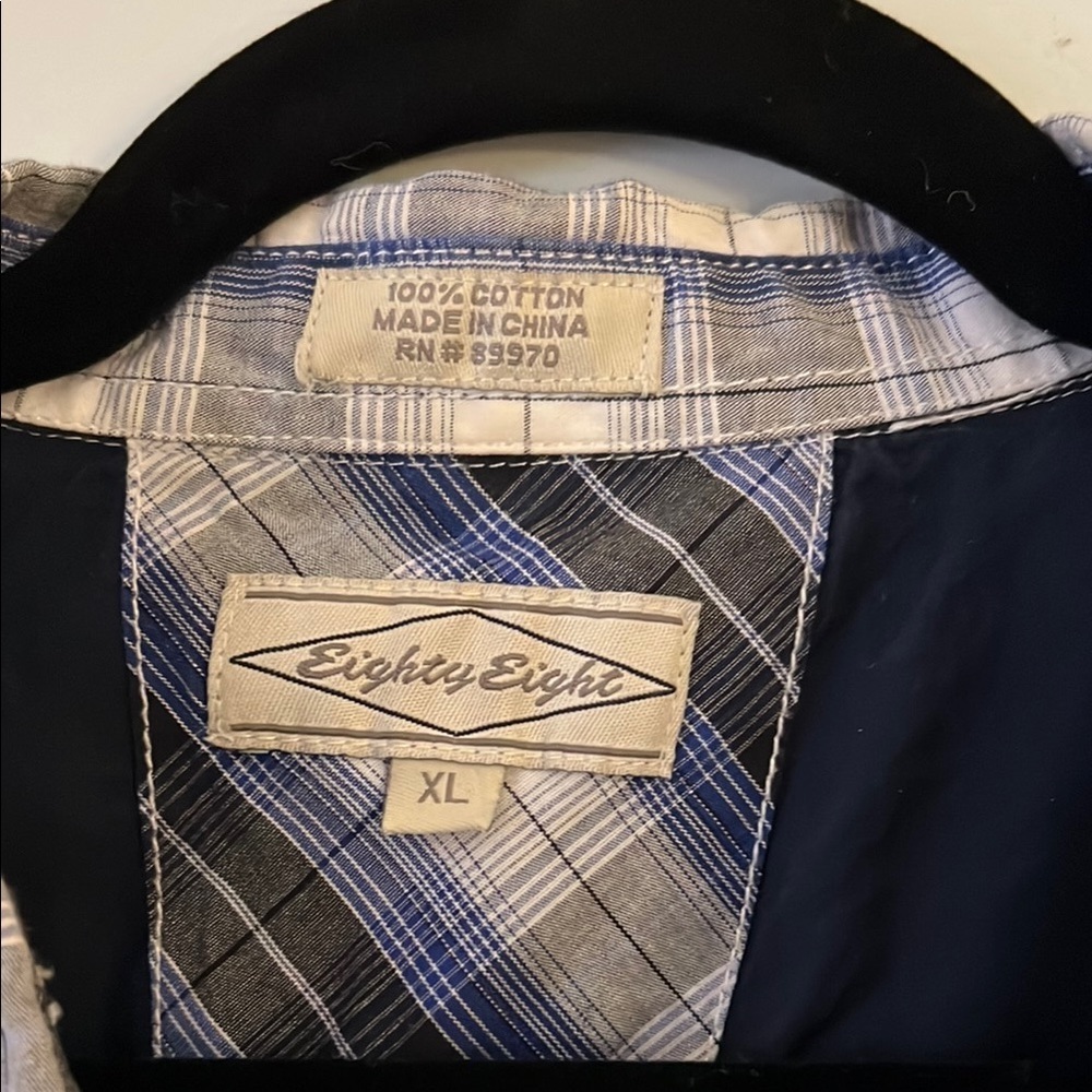 Eighty Eight Western Blue Plaid Shirt XL Snap Button Cowboy Western Style - Picture 2 of 7